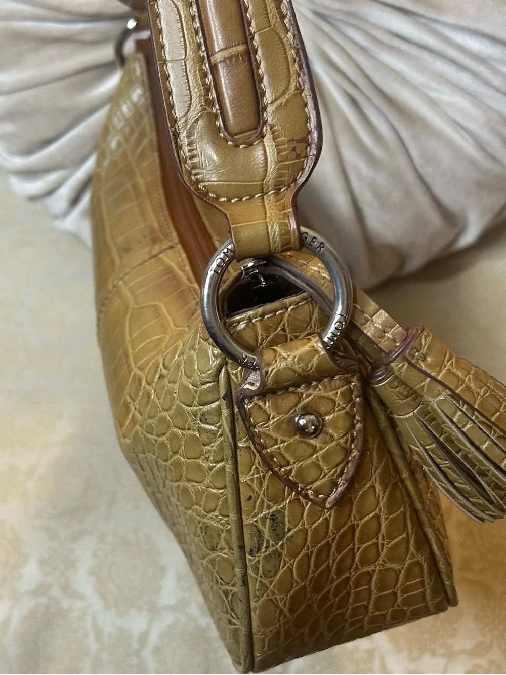 Y2K Vtg Tommy Hilfiger shoulder bag distinct Western Croc embossed Whimisigoth
